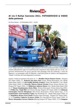 Al Via Il Rallye Sanremo 2011. FOTOSERVIZIO & VIDEO Della