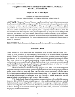 FREQUENCY CHARACTERISTICS of SOUND from SOMPOTON MUSICAL INSTRUMENT Ong Chen Wei & Jedol Dayou School of Science and Technol