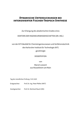 Dynamische Untersuchungen Bei Intensivierter Fischer-Tropsch Synthese