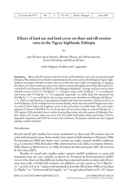 Effects of Land Use and Land Cover on Sheet and Rill Erosion Rates in the Tigray Highlands, Ethiopia