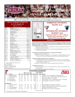 2013-14 Fordham University Men's Basketball Notes