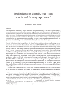 Smallholdings in Norfolk, 1890–1950: a Social and Farming Experiment*