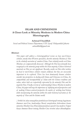 ISLAM and CHINESNESS a Closer Look at Minority Moslems in Modern China Historiography