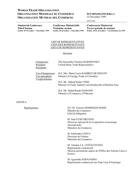 WORLD TRADE ORGANIZATION ORGANISATION MONDIALE DU COMMERCE ORGANIZACIÓN MUNDIAL DEL COMERCIO WT/MIN(99)/INF/8/Rev.1 22 December