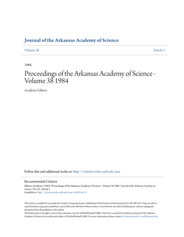 Proceedings of the Arkansas Academy of Science - Volume 38 1984 Academy Editors