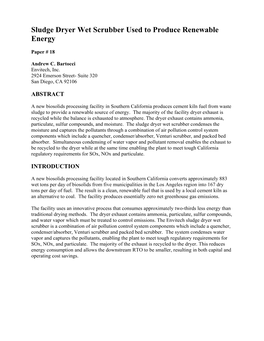Sludge Dryer Wet Scrubber Used to Produce Renewable Energy