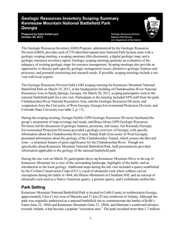 Kennesaw Mountain National Battlefield Park Geologic Resources Inventory Scoping Summary