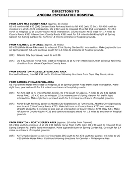 Directions to Ancora Psychiatric Hospital