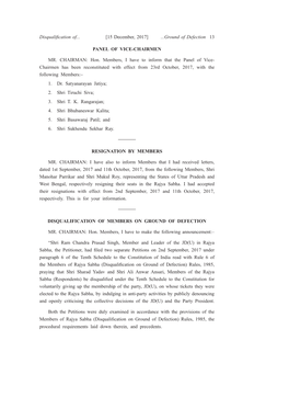 Disqualification Of... [15 December, 2017] ...Ground of Defection 13 PANEL of VICE-CHAIRMEN MR. CHAIRMAN