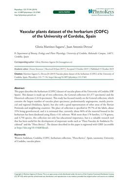 Vascular Plants Dataset of the Herbarium (COFC) of the University of Cordoba, Spain