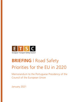 BRIEFING | Road Safety Priorities for the EU in 2020