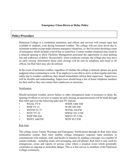 Emergency Close-Down Or Delay Policy