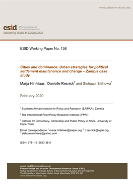 ESID Working Paper No. 136 Cities and Dominance: Urban Strategies