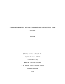 Competition Between Public and Private Revenues in Roman Social and Political History