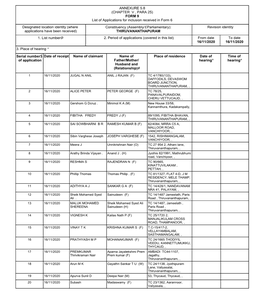 ANNEXURE 5.8 (CHAPTER V , PARA 25) FORM 9 List of Applications for Inclusion Received in Form 6 Designated Location Identity (W