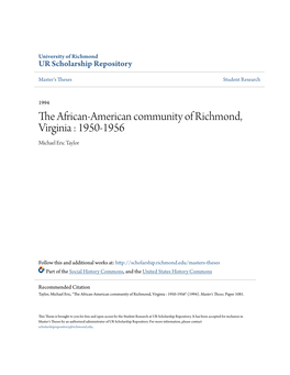 The African-American Community of Richmond, Virginia : 1950-1956 Michael Eric Taylor