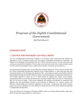 Program of the Eighth Constitutional Government of Timor-Leste, 2018-2023