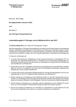 Antwort Auf Die Kleine Anfrage 2915 Der Abgeordneten Lehmann (CDU)