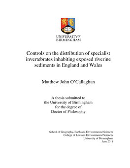 Controls on the Distribution of Specialist Invertebrates Inhabiting Exposed Riverine Sediments in England and Wales