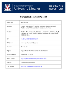 GLIWICE RADIOCARBON DATES IX and ANDRZEJ ZASTAWNY Tional