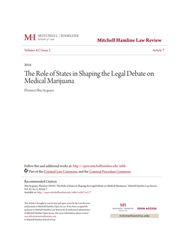 The Role of States in Shaping the Legal Debate on Medical Marijuana Florence Shu-Acquaye