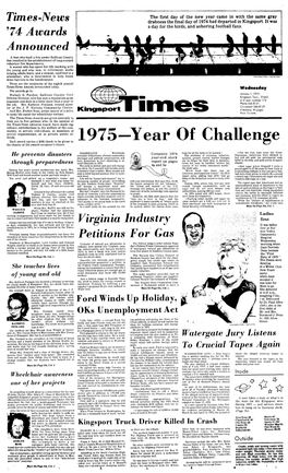 1975 Defense Director, Who Has Won a Reputation As an Kingsport, Tenn., 37662 Organizer and Doer in a Little More Than a Year in 61 St Year, Number 174 the Job, Mrs