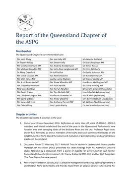 Report of the Queensland Chapter of the ASPG
