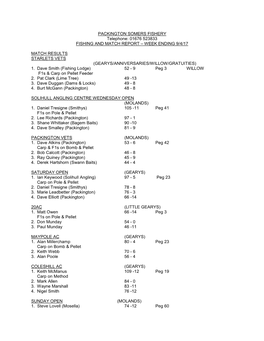 01676 523833 Packington Somers Fishery Fishing and Match Report