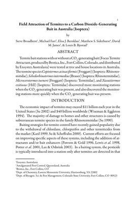 Field Attraction of Termites to a Carbon Dioxide-Generating Bait in Australia (Isoptera) by Steve Broadbent1, Michael Farr2, Elisa J