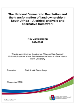 The National Democratic Revolution and the Transformation of Land Ownership in South Africa – a Critical Analysis and Alternative Framework