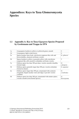 Appendices: Keys to Taxa Glomeromycota Species