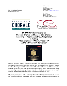 2 GRAMMY® Nominations for Phoenix Chorale and Kansas City