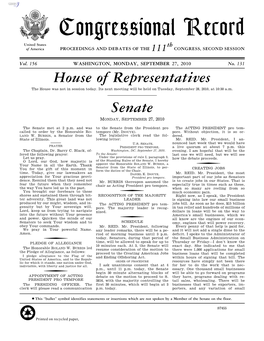 Congressional Record United States Th of America PROCEEDINGS and DEBATES of the 111 CONGRESS, SECOND SESSION