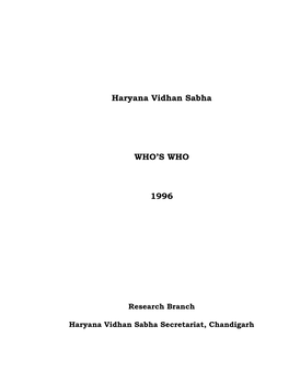 Haryana Vidhan Sabha WHO's WHO 1996