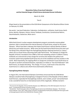 Moonshine Policy of Low-Level Federation and the Potential Danger of North Korea-Dominated Korean Unification