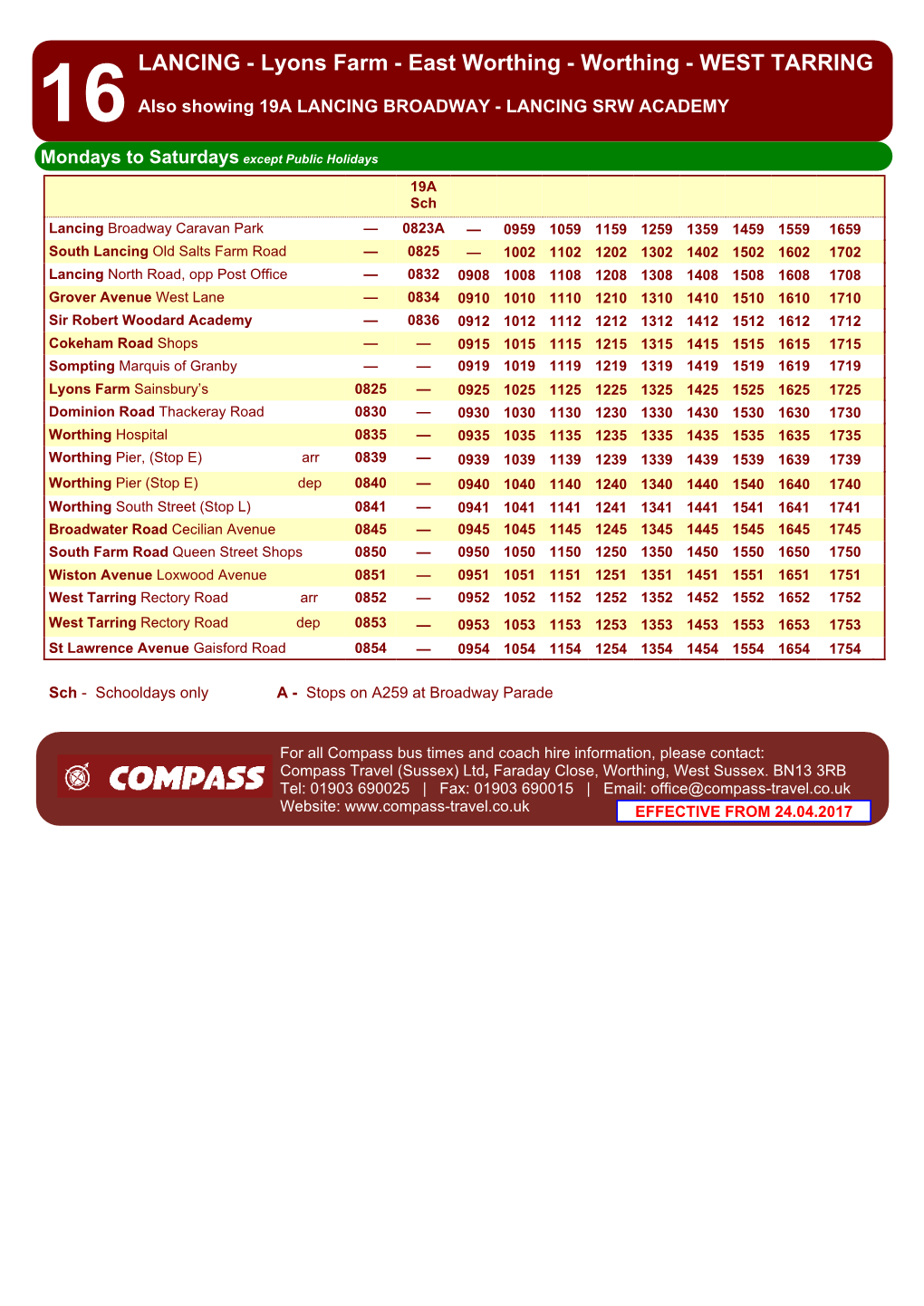 Lyons Farm - East Worthing - Worthing - WEST TARRING 16 Also Showing 19A LANCING BROADWAY - LANCING SRW ACADEMY