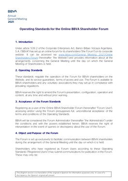 Operating Standards for the Online BBVA Shareholder Forum