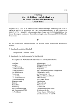 Satzung Über Die Bildung Von Schulbezirken Im Landkreis Hersfeld-Rotenburg - Grundschulen