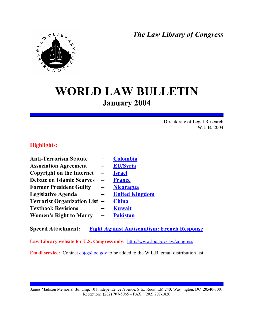 World Law Bulletin, January 2004