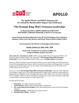 Apollo Theater and WNYC Announce 14Th Annual Dr. Martin Luther King