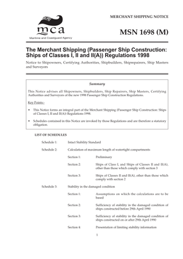 MSN 1698 (M) the Merchant Shipping (Passenger Ship Construction