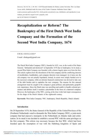 Recapitalization Or Reform? the Bankruptcy of the First Dutch West India Company and the Formation of the Second West India Company, 1674
