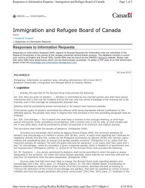 Philippines: Information on Adultery Laws, Including Enforcement (2014-June 2017) Research Directorate, Immigration and Refugee Board of Canada, Ottawa