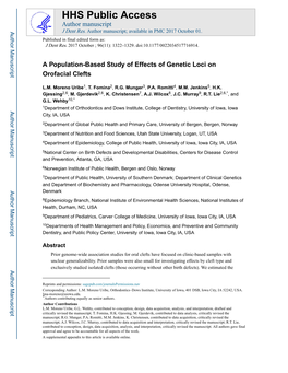 A Population-Based Study of Effects of Genetic Loci on Orofacial Clefts