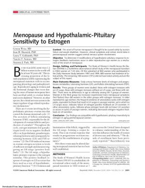 Menopause and Hypothalamic-Pituitary Sensitivity to Estrogen