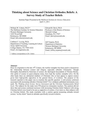 Thinking About Science and Christian Orthodox Beliefs: a Survey Study of Teacher Beliefs