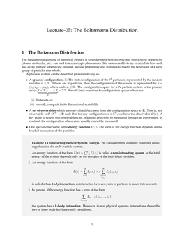 Lecture-05: the Boltzmann Distribution