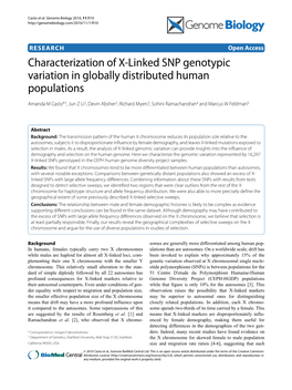 Characterization of X-Linked SNP Genotypic Variation in Globally Distributed Human Populations Genome Biology 2010, 11:R10