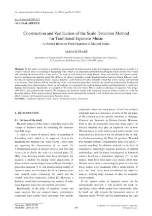 Construction and Verification of the Scale Detection Method for Traditional Japanese Music – a Method Based on Pitch Sequence of Musical Scales –