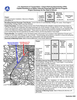 Capital Assistance to States–Intercity Passenger Rail Service Program Project Summary for the State of Illinois